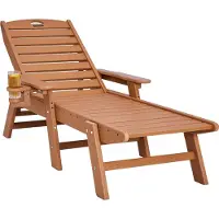 Vevor Chaiselongstol, 181 kg vægtkapacitet, 6 positioner justerbar terrassestol, udendørs HDPE loungestol med ryglæn og kopholder, til pool, terrasse, baghave, græsplæne, brun