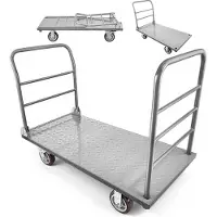 Vevor Platformvogn, 1140 kg kapacitet, Kraftig fladvogn med aftageligt rækværk og drejehjul, foldbar håndskubbevogn, til dagligvarer, garage, lager, 112 x 61 x 91 cm