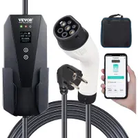 Vevor Bærbar elbiloplader Type 2, 16A 3,7 kW, Elbiloplader med 8,6 m ladekabel CEE 7/7 stik LCD-skærm, IEC 62196 Hjemmeladestation til elbiler med bæretaske, opladningskabelkrog, IP66