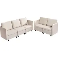 Vevor Modulær sektionssofa, moderne 5-personers modulsofa med skjult opbevaring, Cloud sektionssofa med høj rebound svamp, polstret komfortabel sofa med massivt træstel til stue, soveværelse, beige