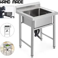 Vevor Håndlavet Vask Ikke-magnetisk Køkkenvask i Rustfrit Stål Håndlavet 1 Rum 17,5 x 10 x 16,5 Tommer Kapacitet Stor Karvask til Landhus Café Butik Hospital