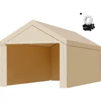 Vevor Carport-udskiftningspresenning, 3 x 6 m drikkeklar garagepresenning med sidevægge, UV-resistent og vandtæt, kraftig bilpresenning med kuglebuggees, beige, ramme medfølger ikke