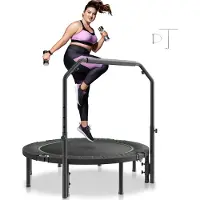 Vevor Sammenklappelig Mini Trampolin, 52 Tommer Fitness Rebounder, Maks. Belastning 450lbs Træningstrampolin, Stabil &amp; Stille Trampolin med 4 Niveauer Højdejusterbart Skumhåndtag, Til Voksne Inden
