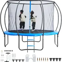 Vevor 10FT Trampolin, 330 lbs Trampolin med indhegningsnet, stige og buet stang, Kraftig trampolin med hoppemåtte og fjederbetræk, Udendørs rekreative trampoliner til børn og voksne
