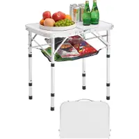 Vevor Foldbart Campingbord, Justerbare Højde Bærbare Sideborde, Aluminium MDF Strandbord med Netlag, Bærehåndtag, Let Kompakt til Udendørs Picnic Grillmadlavning, 24x16in, Sølv
