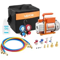 Vevor AC vakuumpumpe og målersæt, 3,5 CFM 99 L/min, enkelttrins roterende lamel HVAC vakuumpumpe, A/C manifold målersæt, til R134a R22 R410a R1234YF R32, med bæretaske, til bil HVAC aircondition