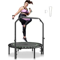 Vevor Sammenklappelig Mini Trampolin, 40 Tommer Fitness Rebounder, Maks. Belastning 146 kg Træningstrampolin, Stabil &amp; Stille Trampolin med 4 Niveauer Højdejusterbart Skumhåndtag, Til Voksne Inden