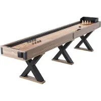 Vevor Shuffleboard-bord, 3,8 m shuffleboard til familierum, 2-i-1 shuffleboard- og bowlingkombinationsspilsæt, med ridsefast spillebane, ben, 8 pucke, bowlingsæt, voks og bordbørste