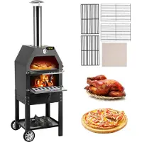 Vevor udendørs pizzaovn, 30,5 cm brændefyret ovn, 2-lags pizzaovn med brændefyring, udendørs pizzaovn med brændefyring og 2 aftagelige hjul, brændefyret pizzabagerovn med maks. temperatur på 900℉ til