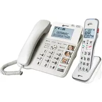 Geemarc Telecom Amplidect Combi 595 - Telefon med ledning - besvarelsessystem med opkalds-ID/opkald venter - DECT - hvid + ekstra telefonrør