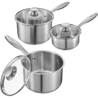 Vevor grydesæt i rustfrit stål, 1 qt &amp; 2 qt &amp; 3 qt gryder med glaslåg, multifunktionel nonstick-belægning i rustfrit stål med ergonomisk håndtag, egnet til ovn, opvaskemaskine, induktionskomfu