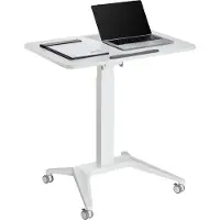 Macleans MC-453 W mobil bærbar skrivebord med pneumatisk højdejustering, hjul, 80 x 52 cm, max. 8 kg, højdejusterbar op til 109 cm (hvid)