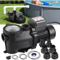 Vevor Poolpumpe, 550W, 14.000 L/T Maks. Flow Enkelthastigheds Swimmingpoolpumpe, AC 220-240V, 3450 o/min, 12 m Maks. Trykhøjde, med 24-timers timer og filterkurv, til overjordiske og nedgravede pools,