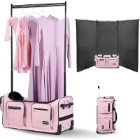 Vevor dansetaske med tøjstativ, 736,6 mm rullende dansetaske, med hjul, USB-port, højdejusterbart tøjstativ, privatlivsbeskyttelsesgardin, ideel til rejser og konkurrencer, mat pink