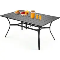 Vevor udendørs spisebord til terrasse, 150 cm langt rektangulært metalstål bistrobord til 4-6 personer, med 38 mm paraplyhul, store møbler til al slags vejr til græsplæne/veranda, sort