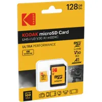 Kodak MicroSDXC 128 GB – UHS-I U3 Class 10 med SD-adapter