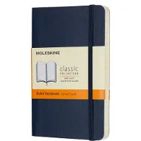 Moleskine safirblå lommebog - Blødt omslag, 14 x 9 cm, linjeret, syrefri sider, bogmærke i satinbånd, elastisk lukning