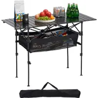 Vevor Foldbart Campingbord, Bærbare Sideborde med Sammenklappeligt Stativ, Letvægts Strandbord i Aluminium med Justerbar Højde, Stor Opbevaringspose og Bærepose, Til Udendørs Grill, Tailgating, Picnic