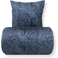Borg Design Dobbelt sengetøj 200x220 cm - Bomuldssatin - Mørkeblåt marble print