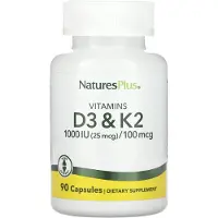 NaturesPlus , Vitamin D3 & K2, 90 Capsuler