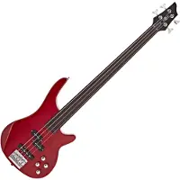 Gear4Music Chicago Fretless Bass Guitar by Trans Red