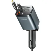 JOYROOM biloplader JR-CCL05 30W 4-i-1 med 2 indbyggede kabelruller mørkegrå