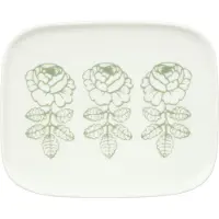 Marimekko Oiva Vihkiruusu desserttallerken White, sage, rektangulær 12x15 cm