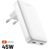 FIXED - Strømforsyningsadapter - slank, GaN, strømadapter - 45 watt - 3 A - PD 3.0 - 2 output-stikforbindelser (USB-C) - hvid
