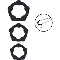 Levelz - Beaded Silicone Cockring Set Of 3 - Black - S/M/L