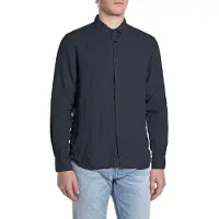 Replay Replaytil mænd. M4159.000.81388B Hørskjorte Regular Fit navy (L), Casual, Linned, Lange ærmer, Blå