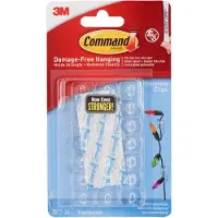 3M Command Mini Dekorationsclips - Gennemsigtige, 20 klips og 24 strimler, holder ledninger og kabler pænt, fjernelse uden skader