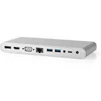 Nedis Cctb64991al02 Usb 3.2 Gen 1 Dockingstation Usb-c M-dp H/rj45 H/hdmi/vga H/h/2x Usb-c/4x Usb-a Nikkelbelagt Flettet 2x 3.5mm 0.2 M