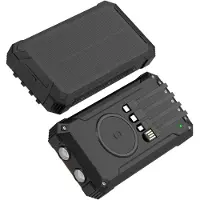 Denver PowerBank 20.000 mAh Solcell 4 stk. kabler + trådløs opladning Sort