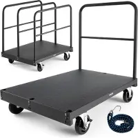 Vevor Gipsvogn, 816 kg lasteevne, 2-i-1 stålvogn med 12,5 mm drejehjul, 91,4 x 61 cm platformvogn med 4 sidegelændere til fabrik, lager, garage, sort