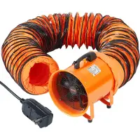 Vevor 25,4 cm bærbar ventilator, 2-hastigheds industriel blæser med 10 m fleksibel kanalslange, udstødningsaksialventilator til kældre, værksteder, lagerbygninger og trange rum, orange