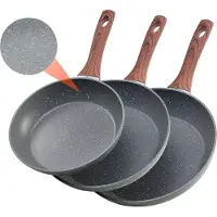 Vevor Stegepande, Aluminium Æggepander, Sæt med 3 dele (250, 280, 325 mm), Non-Sitck Kraftige Stegepander med Varmebestandigt Håndtag, Kokkens Køkken Køkkengrej, Til Gas, El, Induktion, Grå