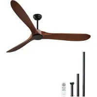 Vevor 72 tommer loftsventilator uden lys, 6-trins fjernbetjening, 3 træblade, vendbar DC-motor, moderne lavprofils indbygget udendørs ventilator til soveværelse, stue, terrasse, indendørs/udendørs, va