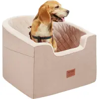 Vevor Hundesæde, Vandtæt Hundesæde til Bil med Opbevaringslomme, Clip-On Sikkerhedsline og Svampefyld, Hundesæde til Små og Mellemstore Hunde op til 23 kg, Brun
