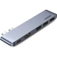 UGREEN HUB 60559 2x USB-C/USB-C PD (TB3, 100W, 4K 60Hz, 10Gbps) HDMI 4K 30Hz Grå