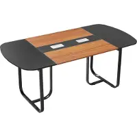Vevor konferencebord, 1800 mm ovalt kontormødebord til 6-8 personer, moderne seminarbord med metalben, stort mødebord til kontor, bestyrelseslokale, konferencerum, nem montering, sort og brun