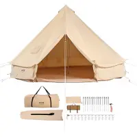 Vevor Kanvas Klokketelt, 4 Sæsoner 6 m/19,68 ft Yurt Telt, Kanvas Telt til Camping med Komfur Jack, Åndbart Telt med Plads til Op til 10 Personer, Familiecamping Udendørs Jagtselskab