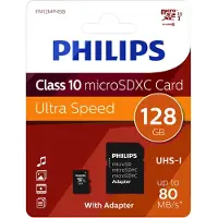 Philips Micro Sdxc 128gb Class 10 Hukommelseskort Med Adapter