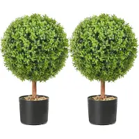 Vevor Kunstige Topiaries Buksbomtræer, 24 tommer høje (2 stk.), Kugleformet Kunstig Topiaries Plante med Plantekasser, Grøn Feaux Plante med Udskiftelige Blade og Port til Dekoration Indendørs/Udendør