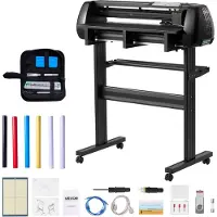 Vevor vinylskærer, 720 mm maks. fremføringsbredde, dobbelte klinger, justerbar kraft og hastighed, LED-display, vinylplotterskærerprinterpakke med klistermærkeark, transferfilm, Signmaster-software