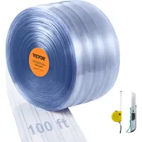 Vevor Gardinstrimler, 100' længde x 12" bredde x 0,12" tykkelse, klar ribbet PVC gardinstrimler til døråbning, bulkrulle, plastikdørstrimler til døråbning i supermarked, garage, lager, lade, dyrehus