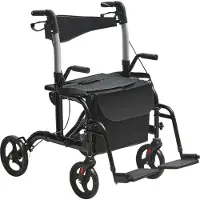 Vevor 2 i 1 rollator og transportstol til seniorer, foldbar rullebord, kørestolskombination og fodstøtter, letvægts mobilitetsgåbord i aluminium med justerbart håndtag, terrængående hjul, 136 kg