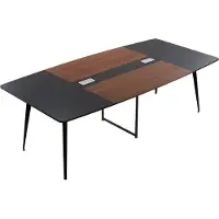 Vevor konferencebord, 2400 mm bådformet kontormødebord til 10 personer, moderne stort bådmødebord med metalben, til kontor, bestyrelseslokale, konferencerum, nem montering, sort og brun