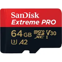 SanDisk Extreme Pro - Flashhukommelseskort (microSDXC til SD adapter inkluderet) - 64 GB - A2 / Video Class V30 / UHS-I U3 / Class10 - microSDXC UHS-I