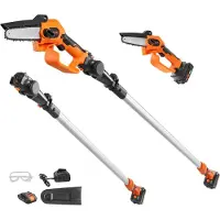 Vevor 2-i-1 akku-stangsav &amp; minikædesav, 20V 2Ah batteristangkædesav, 5" skærekapacitet 8 ft rækkevidde stangsav til grenskæring og træbeskæring (batteri og klingedæksel inkluderet)