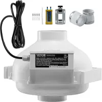 Vevor 4 til 3,5 tommer radonventilatorinstallationssæt, stille 260CFM radonreducerende ventilatorsystemsæt med 2 koblinger, trykindikator, vandtæt inline-kanalventilator, udsugningsventilator til inde